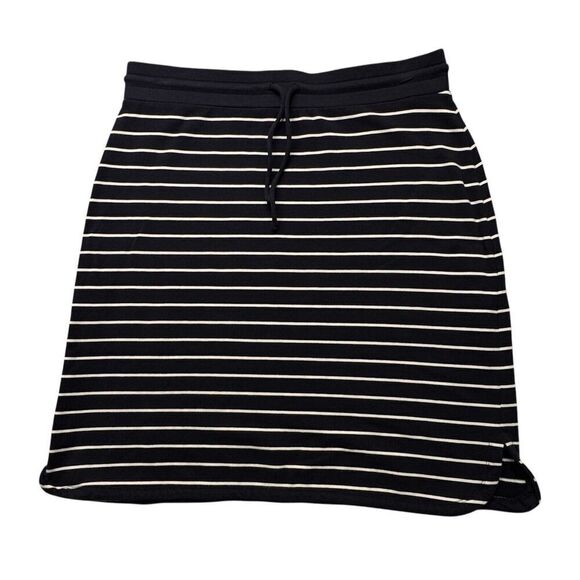 Talbots Sz M Skirt Navy White Stretch Knit Drawstring Slits Pull On Cotton Blend - Picture 1 of 10